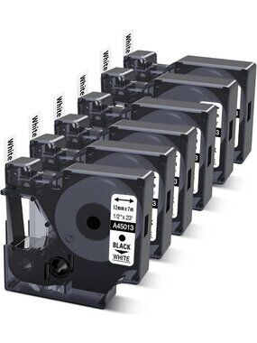 6-Pack D1 Label Tape 1/2" x 23ft - Black on White for Label Makers & Organizing